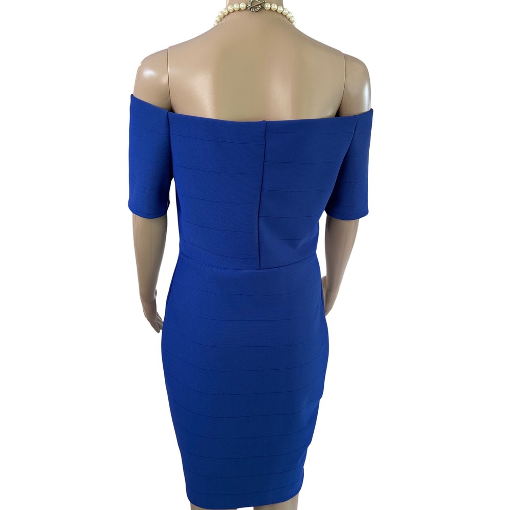 Fashion Nova Royal Blue Off The Shoulder Bodycon Dress Size L Elastic Stretch - Picture 5 of 7
